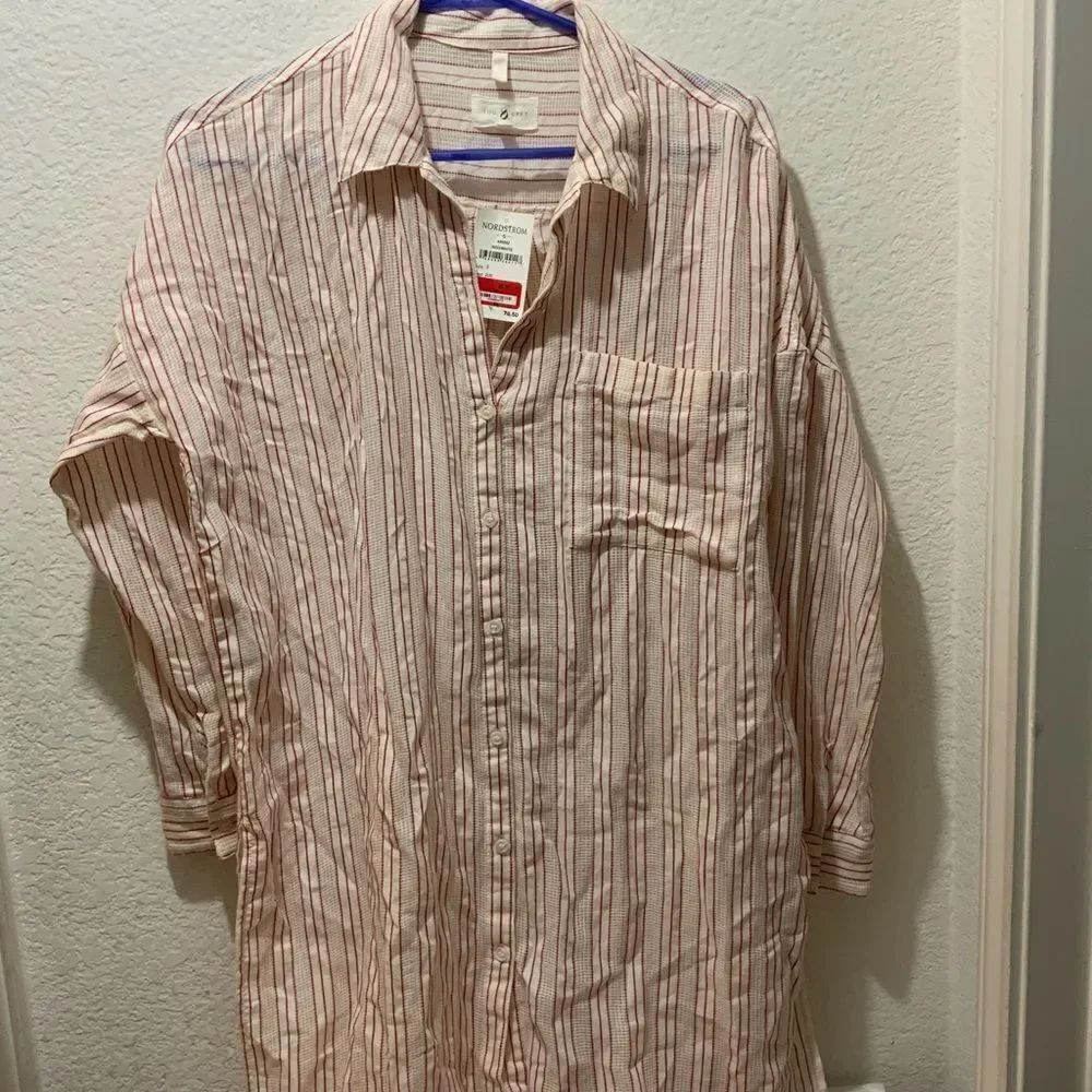 Lou & Grey popover Stripe button-down shirt size Small New